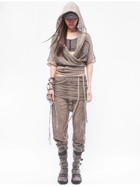 Demobaza, Rare! Sold out on website! Hooded Draped Women’s wrap top in Taupe